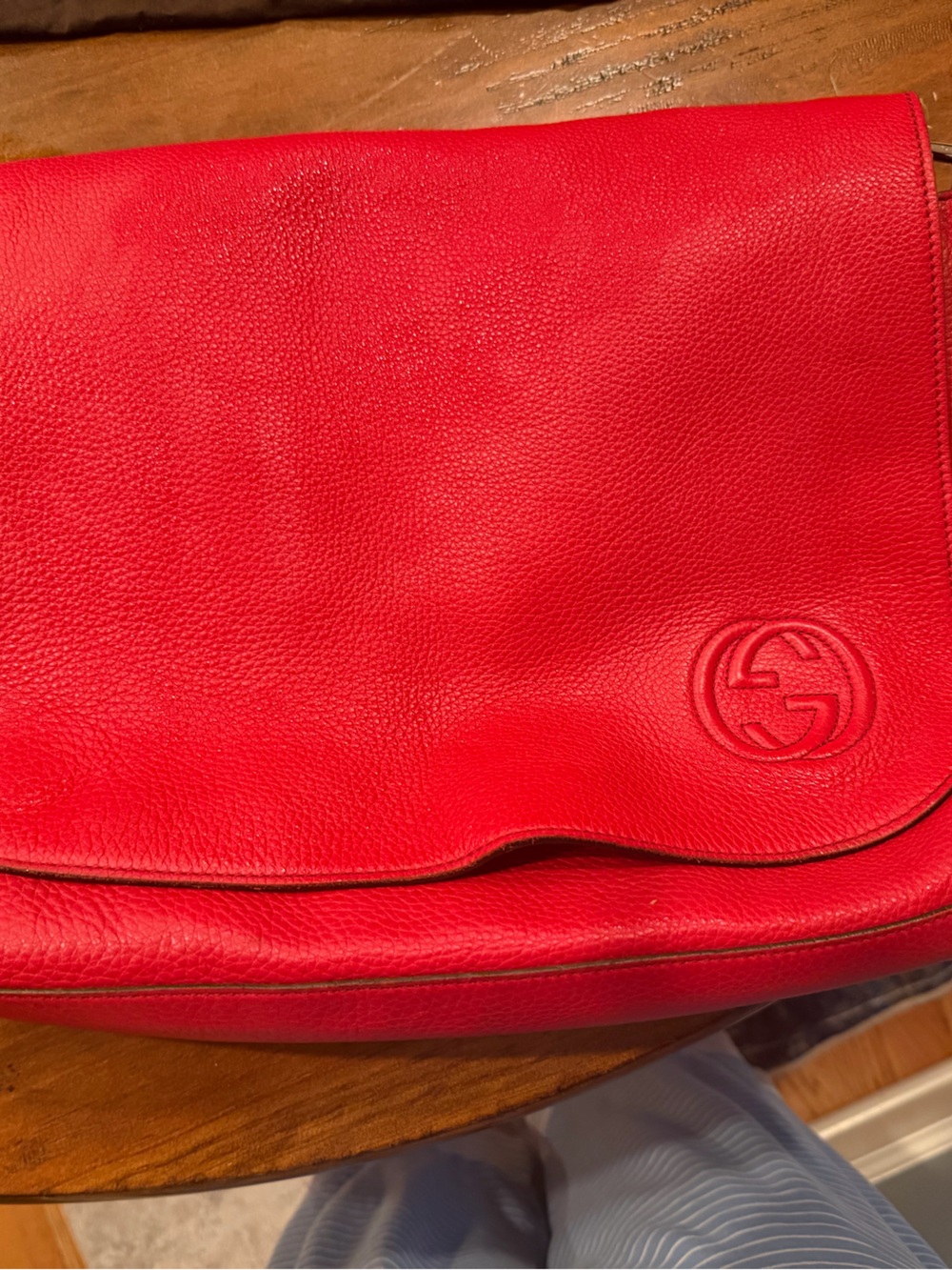 Gucci Red Leather diaper Bag with Embossed GG
